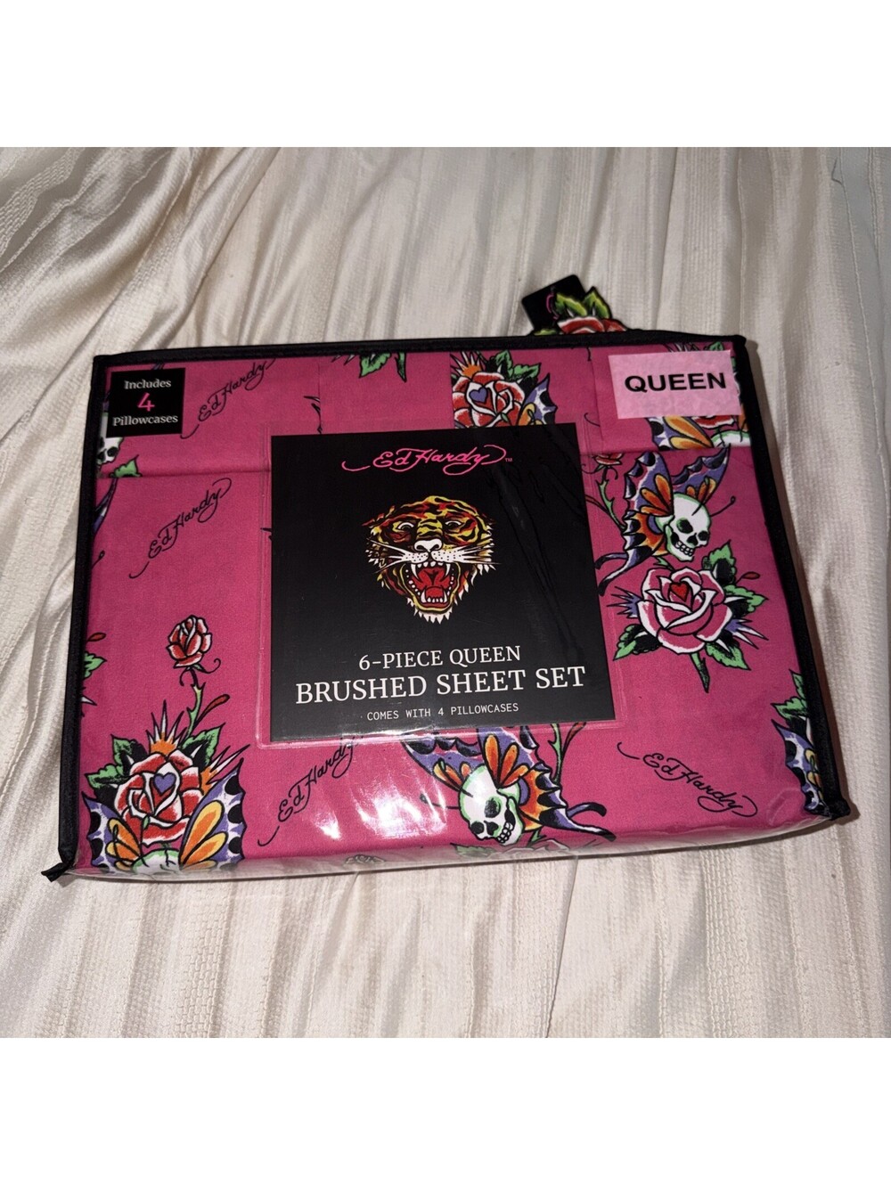 Ed Hardy Pink Six Piece Queen Sheet Set.